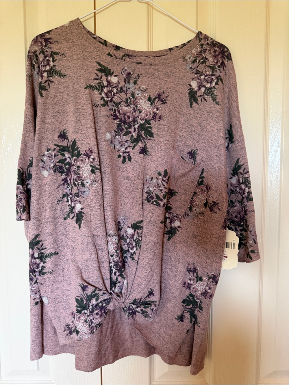 Altar'd State Dusty Mauve Floral Knot-Front Tunic Top